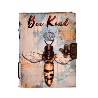 Kožený Zápisník - Bee Kind - Roztřepené Okraje Stran