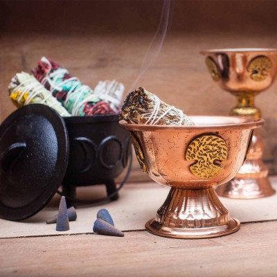 Starožitná Měděná Rituální Mísa - Trojitý Měsíc 8x4cm